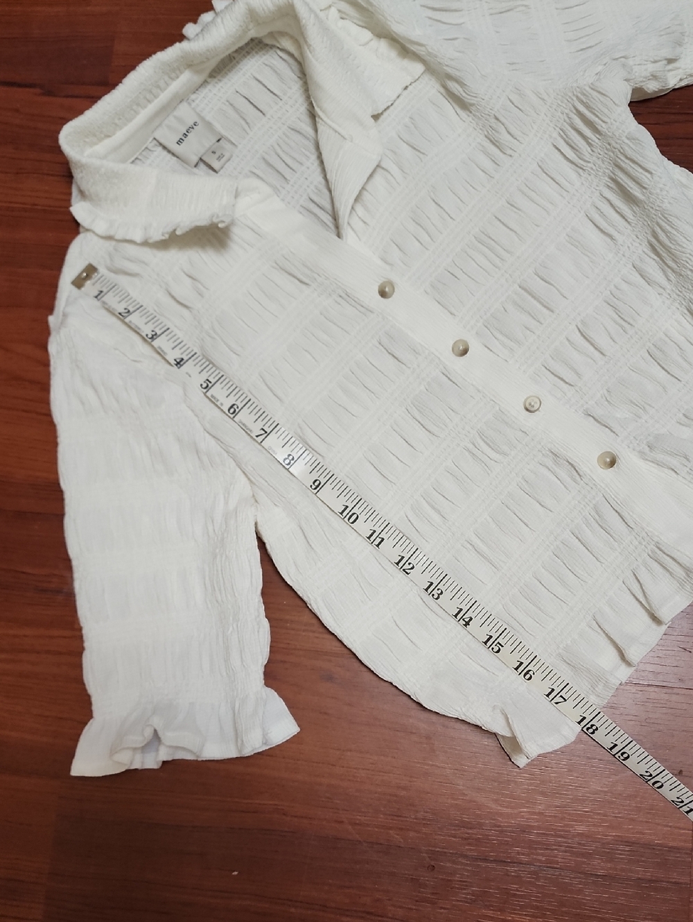Women's White Ruffled Button-Down Top - Picture 8 of 9